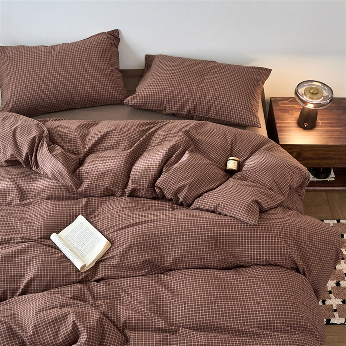 91家纺网 家纺一手货源 找家纺 兰紫橙家纺 2026新款全棉A类深色复古色织方格子水洗棉-赫本雅素系列（含买家秀和质检报告） 沐风焦糖