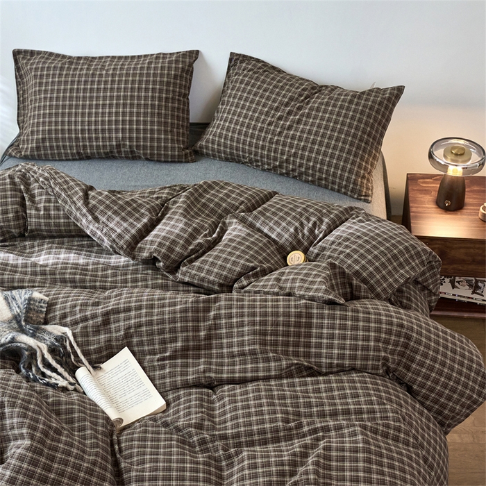 91家纺网 家纺一手货源 找家纺 兰紫橙家纺 2026新款全棉A类深色复古色织方格子水洗棉-赫本雅素系列（含买家秀和质检报告） 莫奈咖