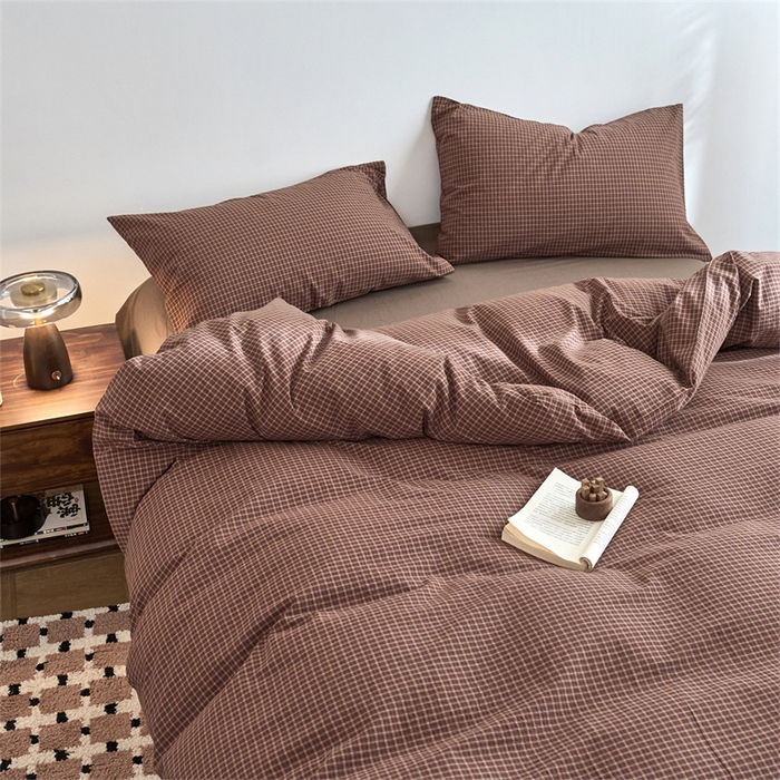 91家纺网 家纺一手货源 找家纺 兰紫橙家纺 2026新款全棉A类深色复古色织方格子水洗棉-赫本雅素系列（含买家秀和质检报告） 沐风焦糖