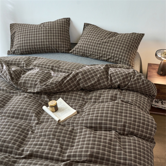 91家纺网 家纺一手货源 找家纺 兰紫橙家纺 2026新款全棉A类深色复古色织方格子水洗棉-赫本雅素系列（含买家秀和质检报告） 莫奈咖