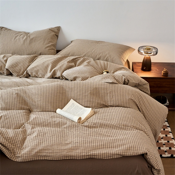 91家纺网 家纺一手货源 找家纺 兰紫橙家纺 2026新款全棉A类深色复古色织方格子水洗棉-赫本雅素系列（含买家秀和质检报告） 沐风米