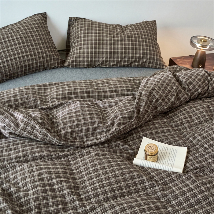 91家纺网 家纺一手货源 找家纺 兰紫橙家纺 2026新款全棉A类深色复古色织方格子水洗棉-赫本雅素系列（含买家秀和质检报告） 莫奈咖