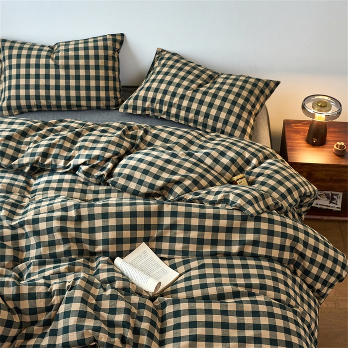 91家纺网 家纺一手货源 找家纺 兰紫橙家纺 2026新款全棉A类深色复古色织方格子水洗棉-赫本雅素系列（含买家秀和质检报告） 雅素绿