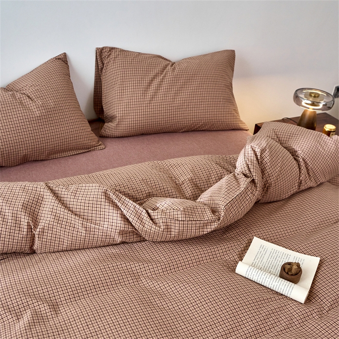 91家纺网 家纺一手货源 找家纺 兰紫橙家纺 2026新款全棉A类深色复古色织方格子水洗棉-赫本雅素系列（含买家秀和质检报告） 沐风粉