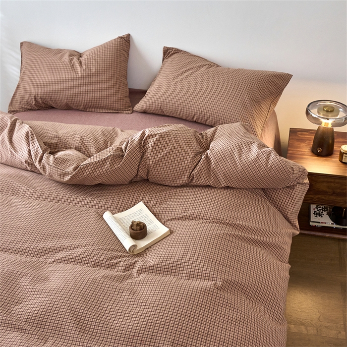 91家纺网 家纺一手货源 找家纺 兰紫橙家纺 2026新款全棉A类深色复古色织方格子水洗棉-赫本雅素系列（含买家秀和质检报告） 沐风粉