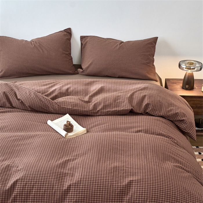 91家纺网 家纺一手货源 找家纺 兰紫橙家纺 2026新款全棉A类深色复古色织方格子水洗棉-赫本雅素系列（含买家秀和质检报告） 沐风焦糖