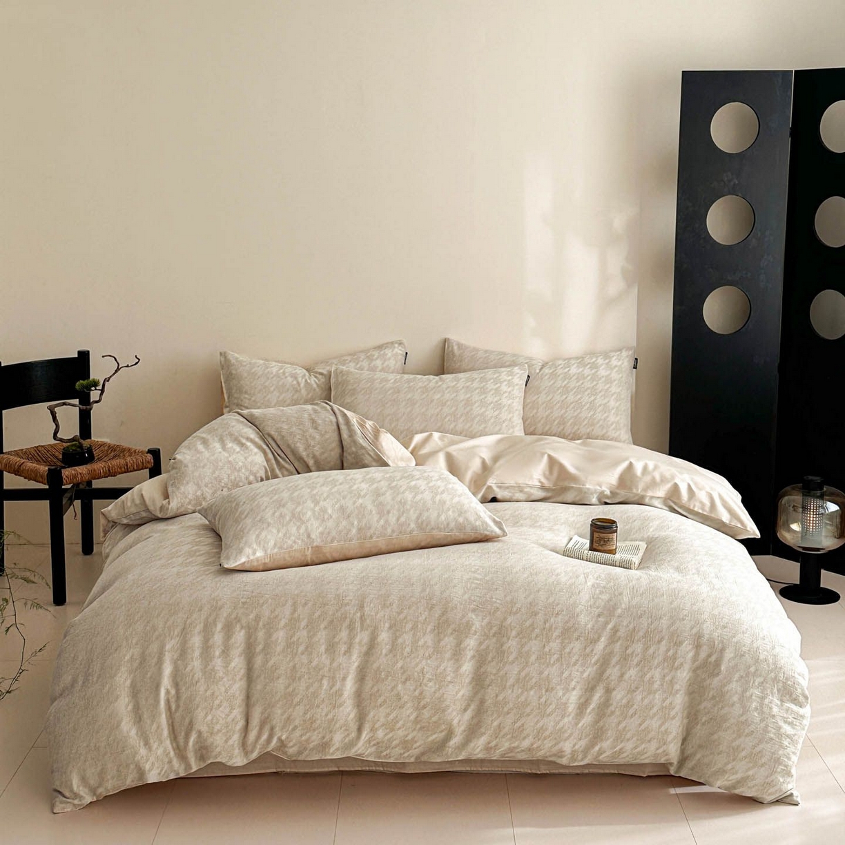 91家纺网 家纺一手货源 找家纺 涵宸家纺 2026新款全棉提花色坊系列四件套 千熙-香槟