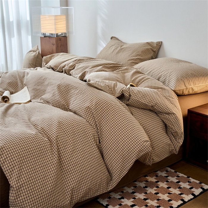91家纺网 家纺一手货源 找家纺 兰紫橙家纺 2026新款全棉A类深色复古色织方格子水洗棉-赫本雅素系列（含买家秀和质检报告） 沐风米