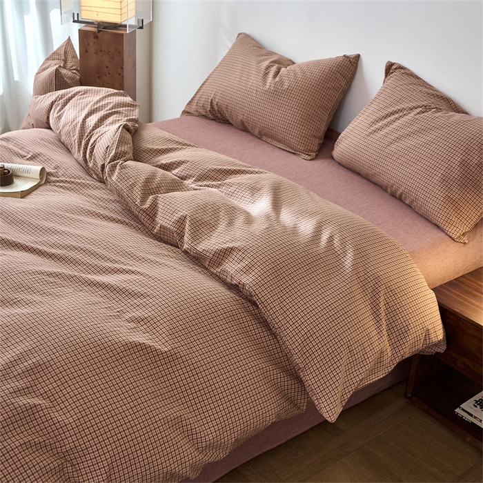 91家纺网 家纺一手货源 找家纺 兰紫橙家纺 2026新款全棉A类深色复古色织方格子水洗棉-赫本雅素系列（含买家秀和质检报告） 沐风粉