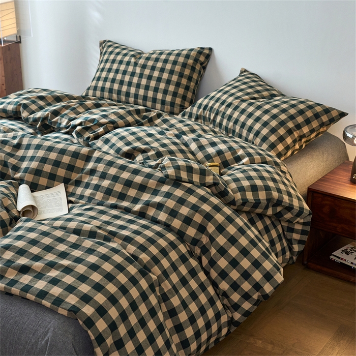 91家纺网 家纺一手货源 找家纺 兰紫橙家纺 2026新款全棉A类深色复古色织方格子水洗棉-赫本雅素系列（含买家秀和质检报告） 雅素绿