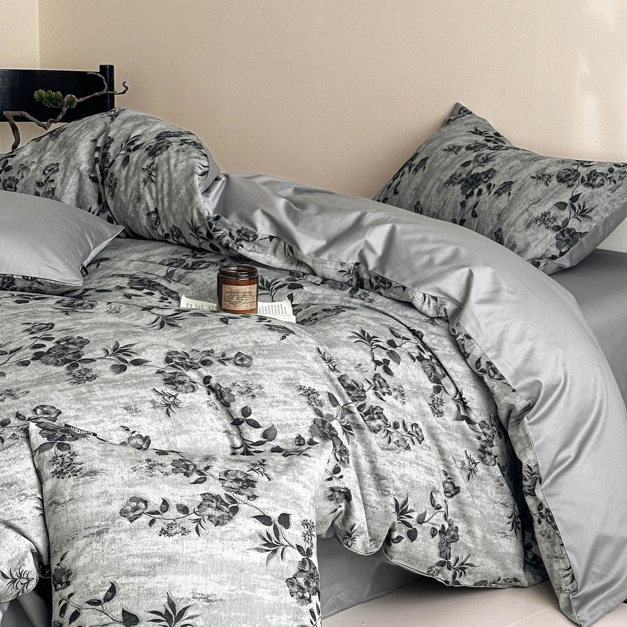 涵宸家纺 2026新款全棉提花色坊系列四件套 秋思-灰