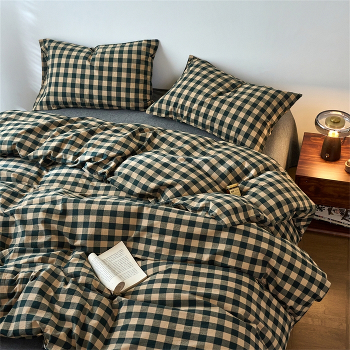 91家纺网 家纺一手货源 找家纺 兰紫橙家纺 2026新款全棉A类深色复古色织方格子水洗棉-赫本雅素系列（含买家秀和质检报告） 雅素绿