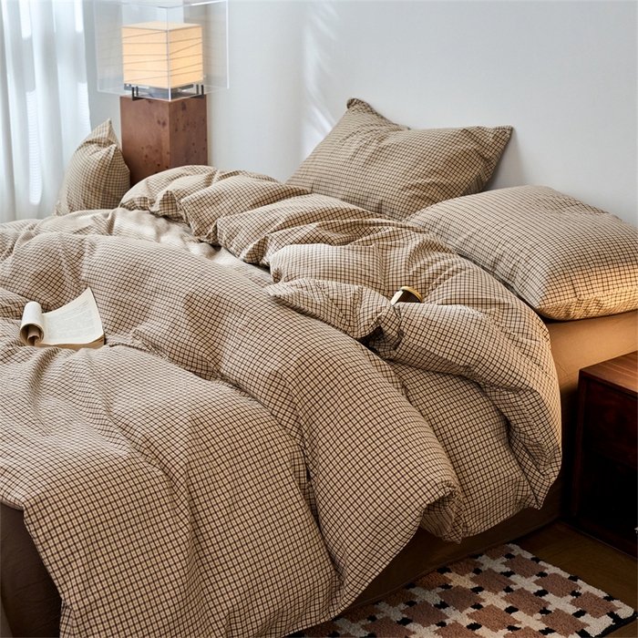 91家纺网 家纺一手货源 找家纺 兰紫橙家纺 2026新款全棉A类深色复古色织方格子水洗棉-赫本雅素系列（含买家秀和质检报告） 沐风米