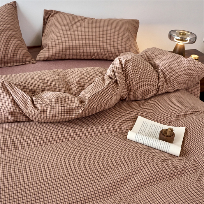 91家纺网 家纺一手货源 找家纺 兰紫橙家纺 2026新款全棉A类深色复古色织方格子水洗棉-赫本雅素系列（含买家秀和质检报告） 沐风粉