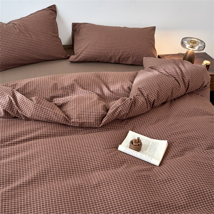 91家纺网 家纺一手货源 找家纺 兰紫橙家纺 2026新款全棉A类深色复古色织方格子水洗棉-赫本雅素系列（含买家秀和质检报告） 沐风焦糖