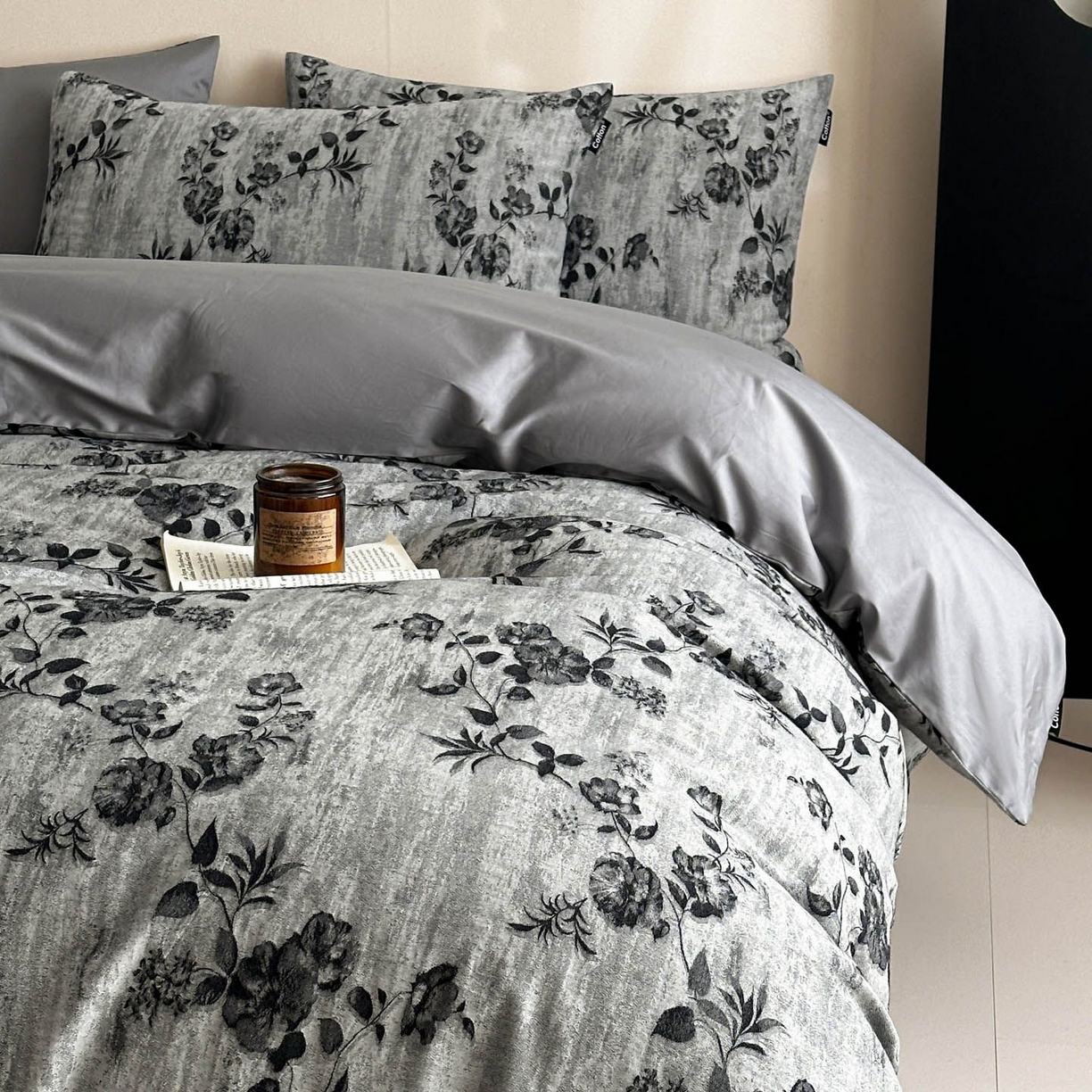 91家纺网 家纺一手货源 找家纺 涵宸家纺 2026新款全棉提花色坊系列四件套 秋思-灰