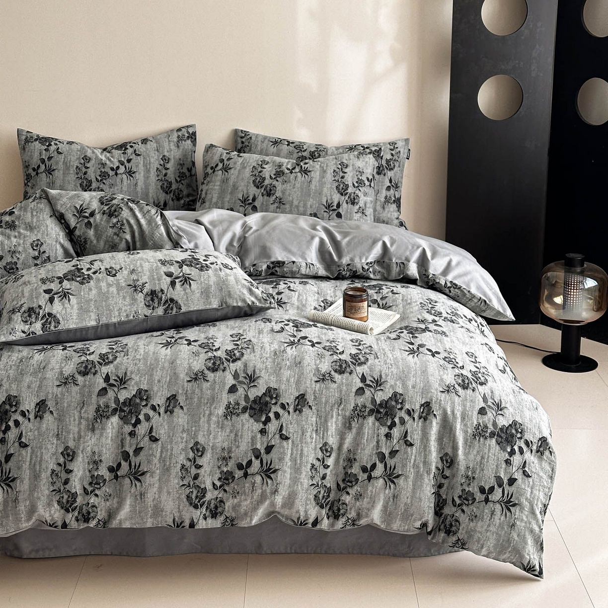 91家纺网 家纺一手货源 找家纺 涵宸家纺 2026新款全棉提花色坊系列四件套 秋思-灰