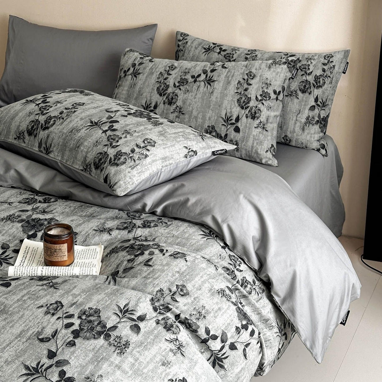 91家纺网 家纺一手货源 找家纺 涵宸家纺 2026新款全棉提花色坊系列四件套 秋思-灰