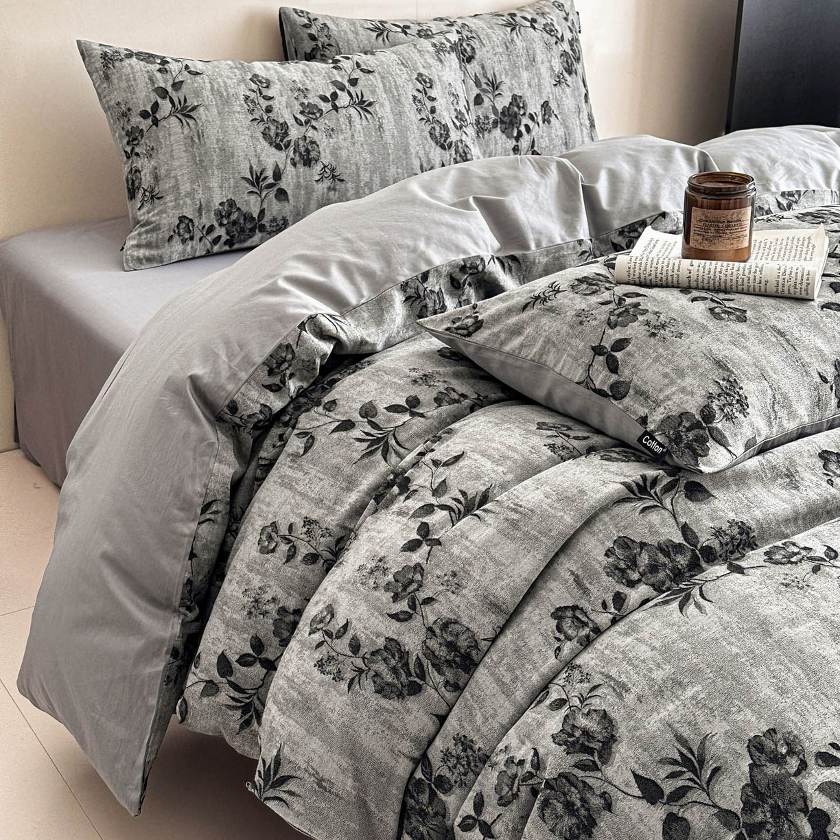 91家纺网 家纺一手货源 找家纺 涵宸家纺 2026新款全棉提花色坊系列四件套 秋思-灰