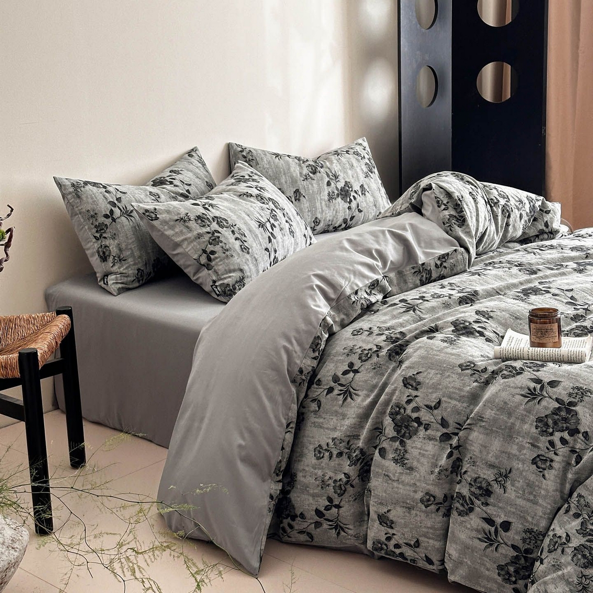 91家纺网 家纺一手货源 找家纺 涵宸家纺 2026新款全棉提花色坊系列四件套 秋思-灰