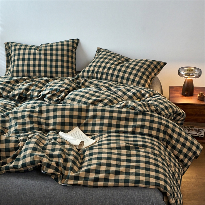 91家纺网 家纺一手货源 找家纺 兰紫橙家纺 2026新款全棉A类深色复古色织方格子水洗棉-赫本雅素系列（含买家秀和质检报告） 雅素绿