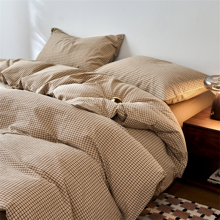 91家纺网 家纺一手货源 找家纺 兰紫橙家纺 2026新款全棉A类深色复古色织方格子水洗棉-赫本雅素系列（含买家秀和质检报告） 沐风米