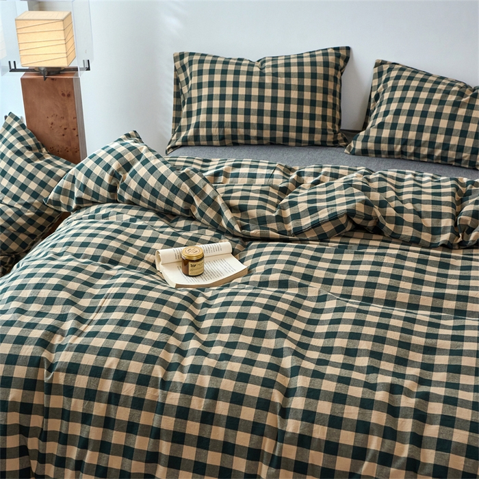 91家纺网 家纺一手货源 找家纺 兰紫橙家纺 2026新款全棉A类深色复古色织方格子水洗棉-赫本雅素系列（含买家秀和质检报告） 雅素绿