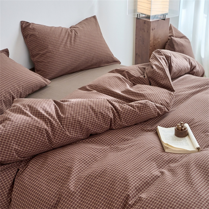 91家纺网 家纺一手货源 找家纺 兰紫橙家纺 2026新款全棉A类深色复古色织方格子水洗棉-赫本雅素系列（含买家秀和质检报告） 沐风焦糖