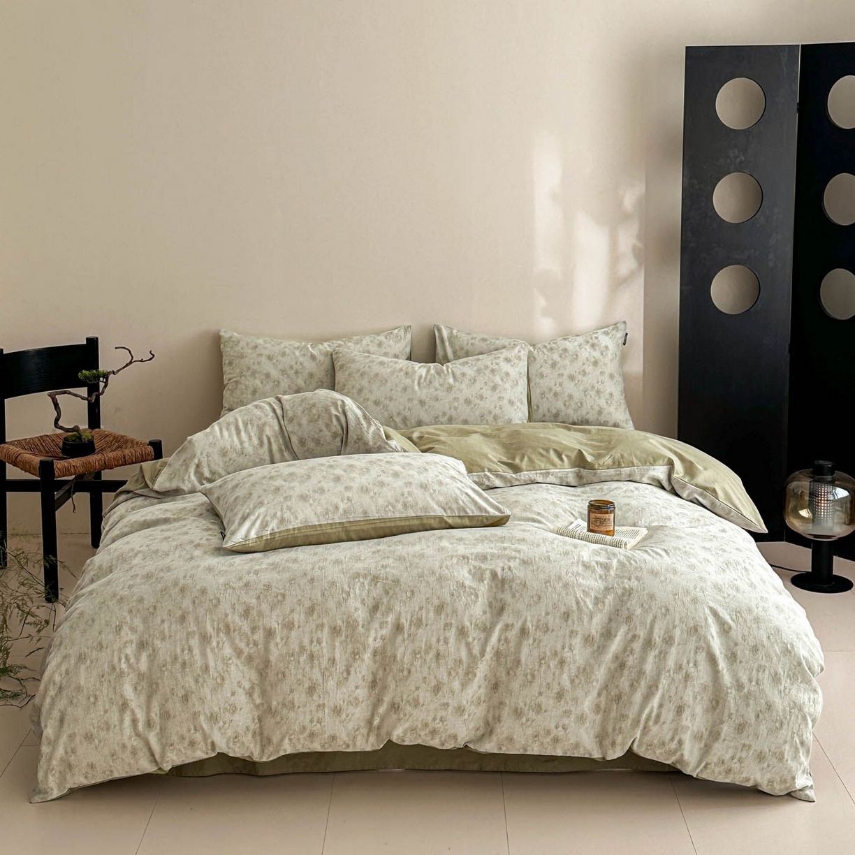 91家纺网 家纺一手货源 找家纺 涵宸家纺 2026新款全棉提花色坊系列四件套 若梦-绿