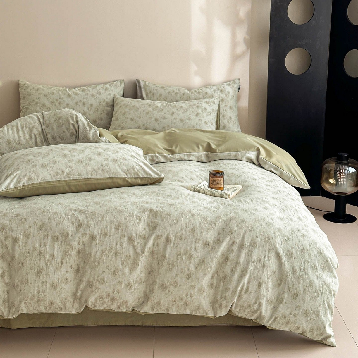 91家纺网 家纺一手货源 找家纺 涵宸家纺 2026新款全棉提花色坊系列四件套 若梦-绿