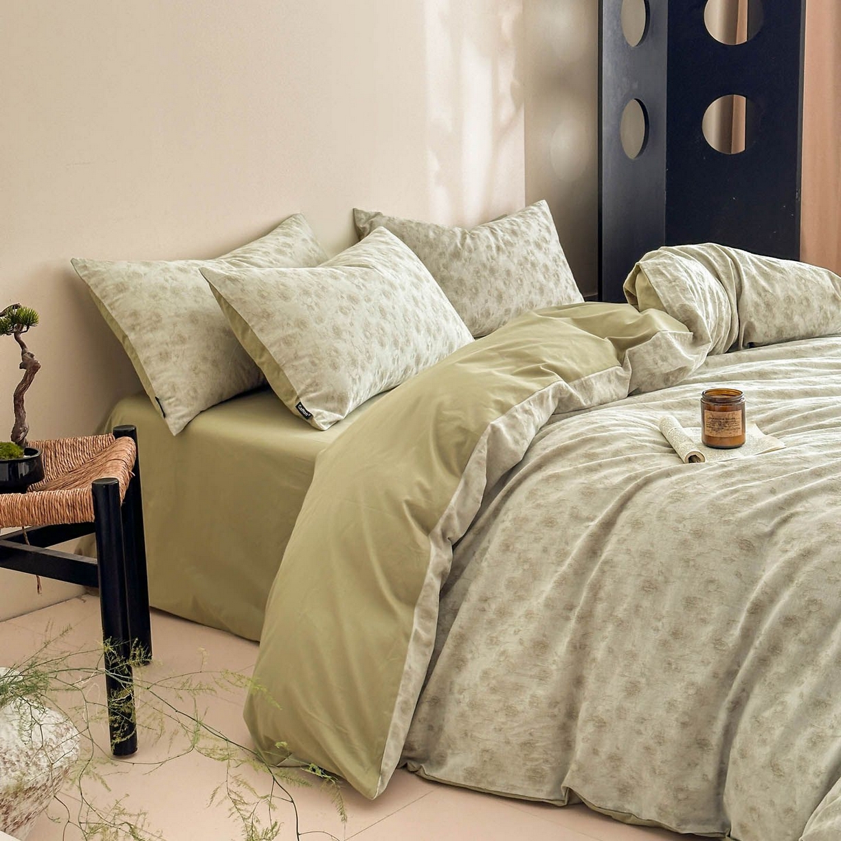 91家纺网 家纺一手货源 找家纺 涵宸家纺 2026新款全棉提花色坊系列四件套 若梦-绿