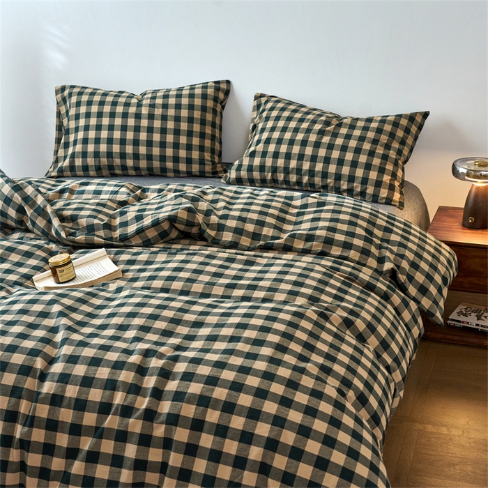 91家纺网 家纺一手货源 找家纺 兰紫橙家纺 2026新款全棉A类深色复古色织方格子水洗棉-赫本雅素系列（含买家秀和质检报告） 雅素绿