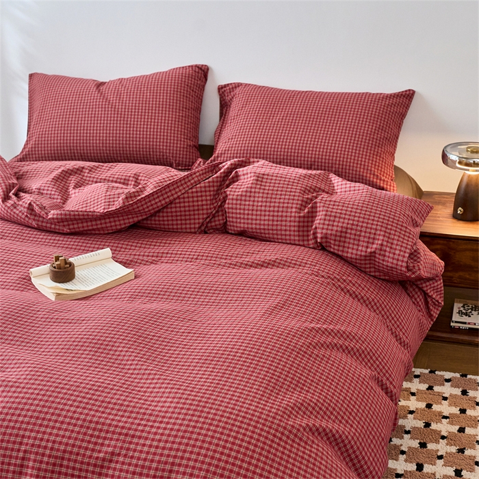 91家纺网 家纺一手货源 找家纺 兰紫橙家纺 2026新款全棉A类深色复古色织方格子水洗棉-赫本雅素系列（含买家秀和质检报告） 赫本红