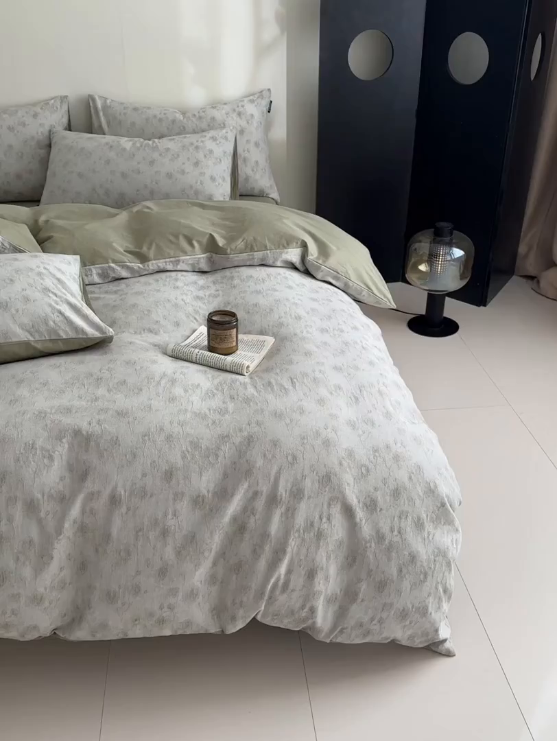 91家纺网 家纺一手货源 找家纺 涵宸家纺 2026新款全棉提花色坊系列四件套 若梦-绿