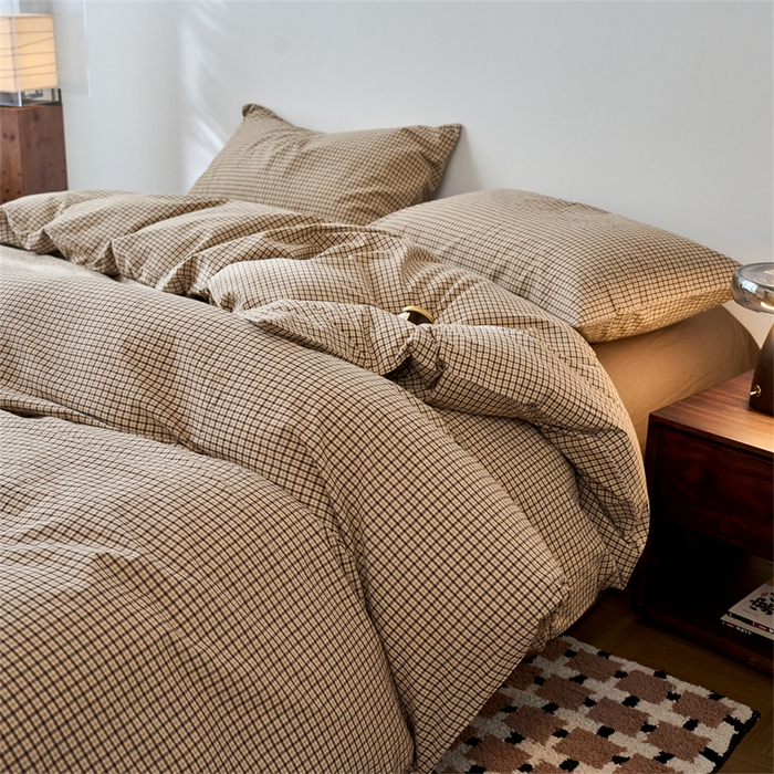 91家纺网 家纺一手货源 找家纺 兰紫橙家纺 2026新款全棉A类深色复古色织方格子水洗棉-赫本雅素系列（含买家秀和质检报告） 沐风米