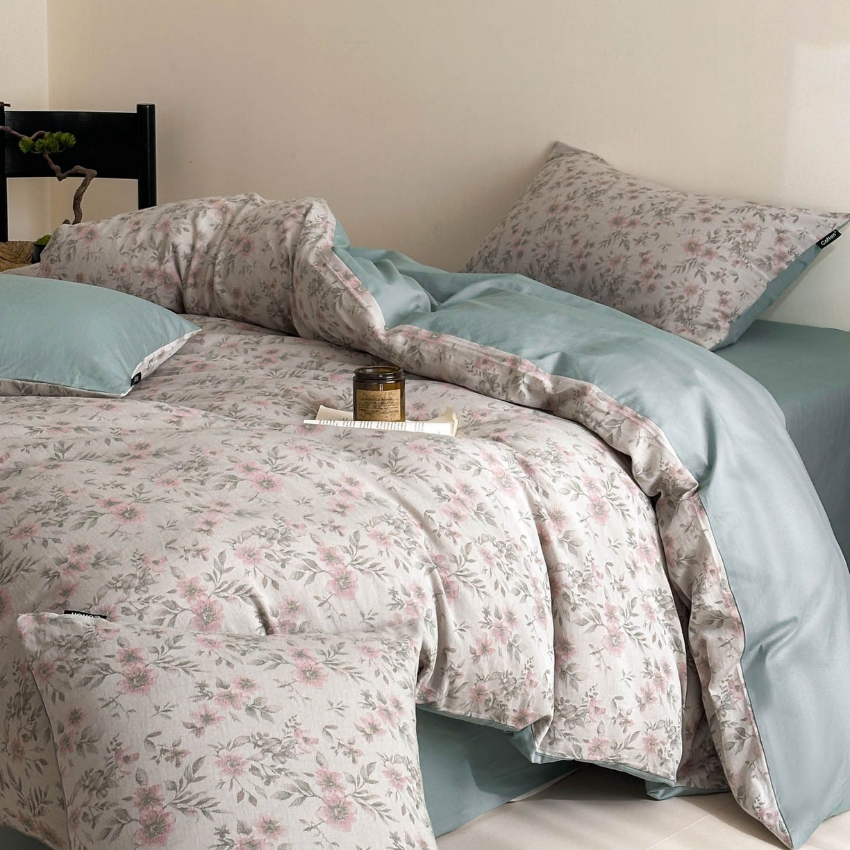涵宸家纺 2026新款全棉提花色坊系列四件套 素薇-粉绿