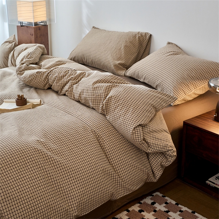91家纺网 家纺一手货源 找家纺 兰紫橙家纺 2026新款全棉A类深色复古色织方格子水洗棉-赫本雅素系列（含买家秀和质检报告） 沐风米