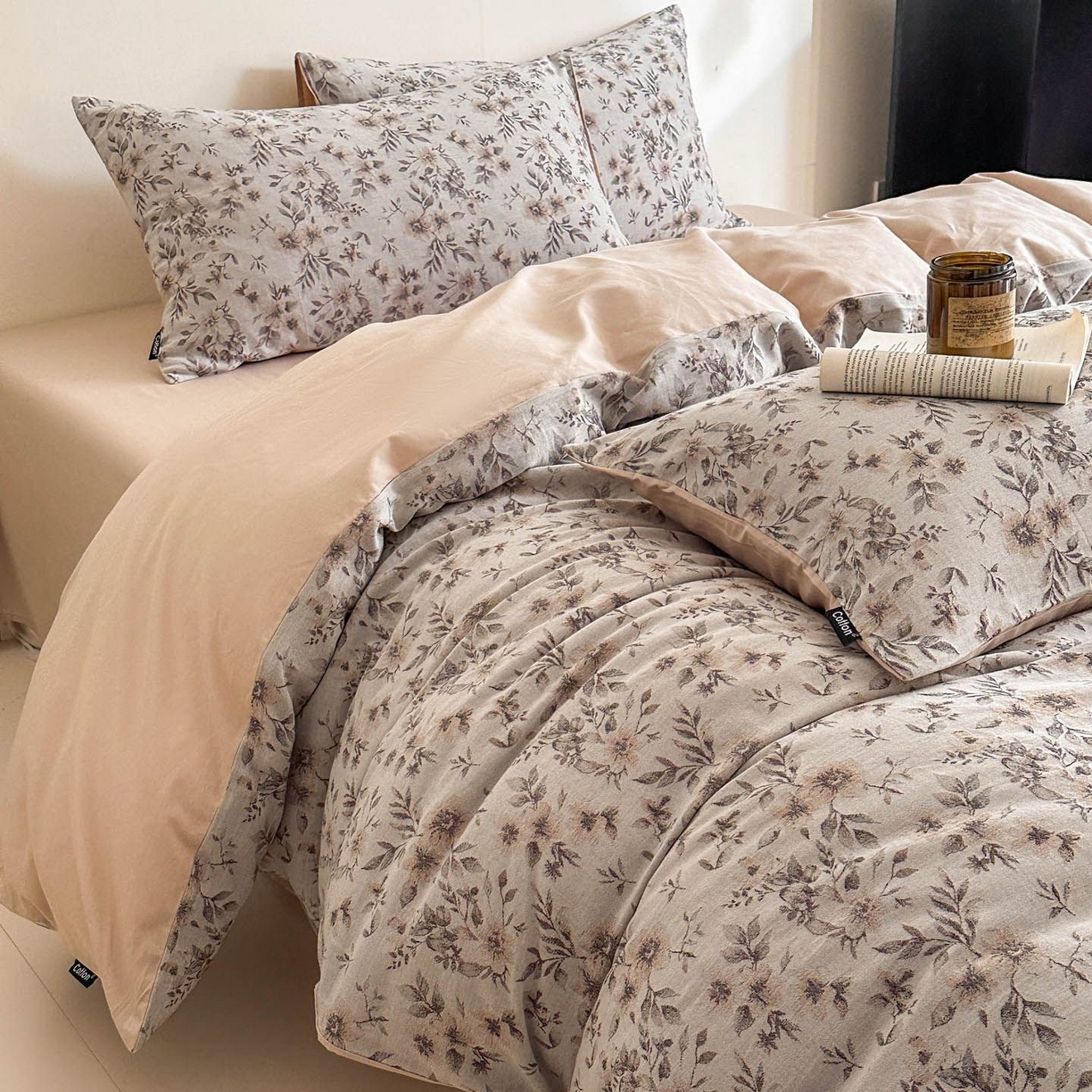 91家纺网 家纺一手货源 找家纺 涵宸家纺 2026新款全棉提花色坊系列四件套 素薇-咖