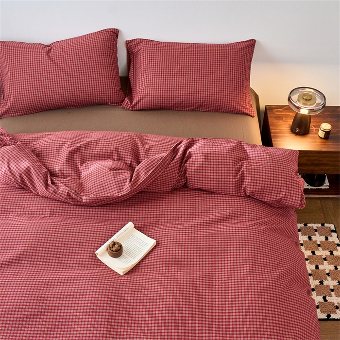 91家纺网 家纺一手货源 找家纺 兰紫橙家纺 2026新款全棉A类深色复古色织方格子水洗棉-赫本雅素系列（含买家秀和质检报告） 赫本红
