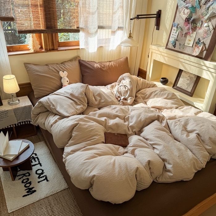 91家纺网 家纺一手货源 找家纺 （总）港岛妹妹 2026新款云感纱混搭纯色双拼四件套