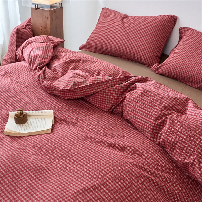 91家纺网 家纺一手货源 找家纺 兰紫橙家纺 2026新款全棉A类深色复古色织方格子水洗棉-赫本雅素系列（含买家秀和质检报告） 赫本红