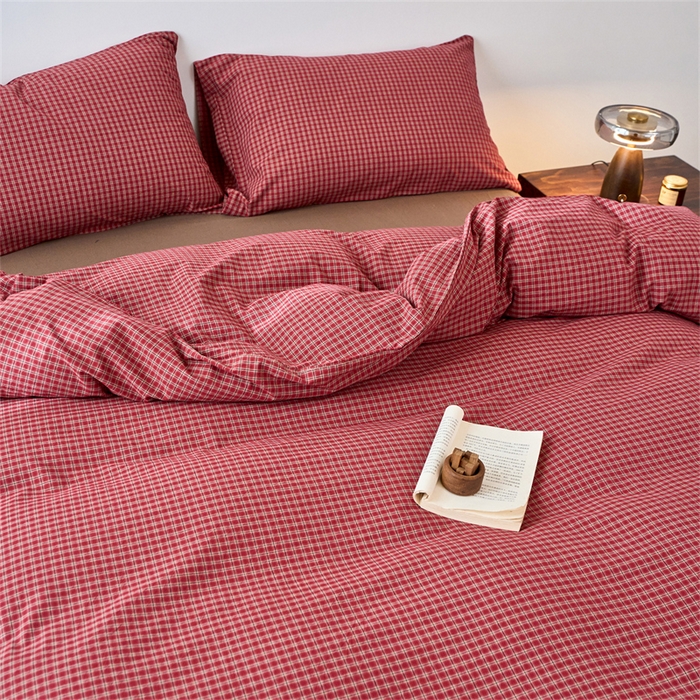 91家纺网 家纺一手货源 找家纺 兰紫橙家纺 2026新款全棉A类深色复古色织方格子水洗棉-赫本雅素系列（含买家秀和质检报告） 赫本红