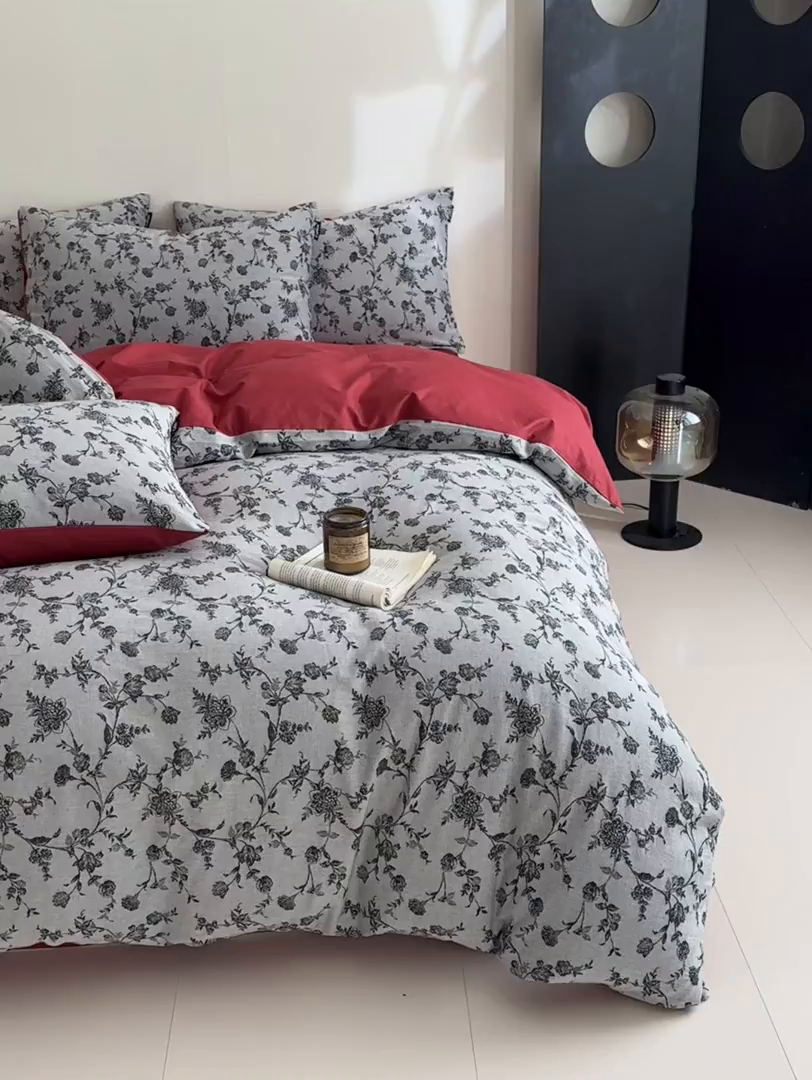 91家纺网 家纺一手货源 找家纺 涵宸家纺 2026新款全棉提花色坊系列四件套 香蒲灰