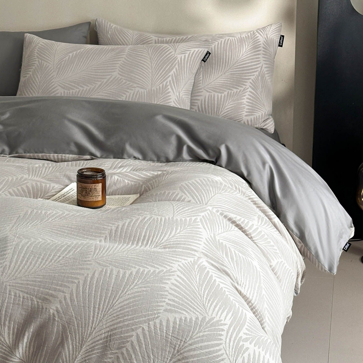 91家纺网 家纺一手货源 找家纺 涵宸家纺 2026新款全棉提花色坊系列四件套 叶影-灰