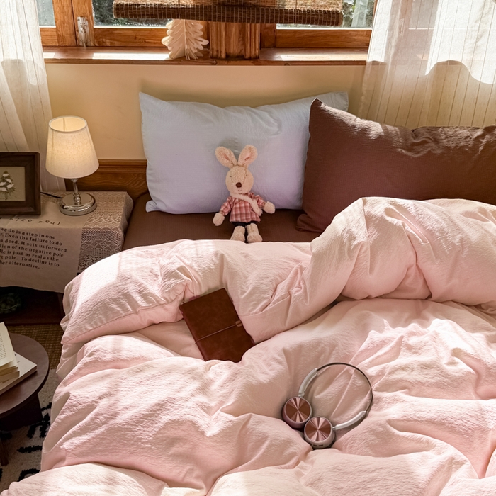 91家纺网 家纺一手货源 找家纺 港岛妹妹 2026新款云感纱混搭纯色双拼四件套 混搭 蜜糖少女