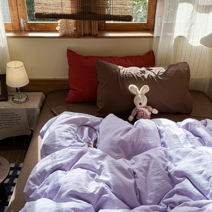 91家纺网 家纺一手货源 找家纺 港岛妹妹 2026新款云感纱混搭纯色双拼四件套 混搭 紫萝奶咖