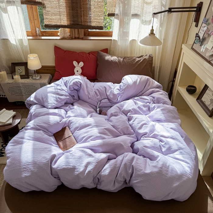 91家纺网 家纺一手货源 找家纺 港岛妹妹 2026新款云感纱混搭纯色双拼四件套 混搭 紫萝奶咖