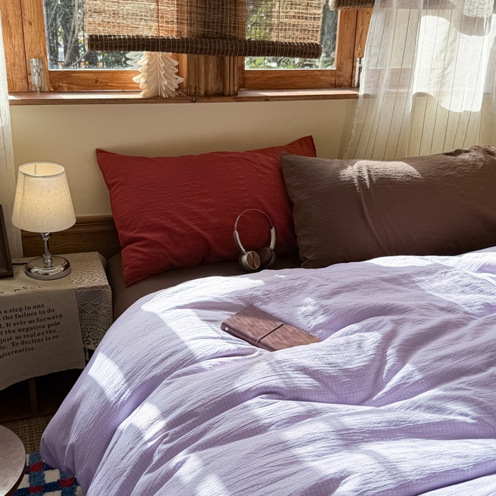 91家纺网 家纺一手货源 找家纺 港岛妹妹 2026新款云感纱混搭纯色双拼四件套 混搭 紫萝奶咖