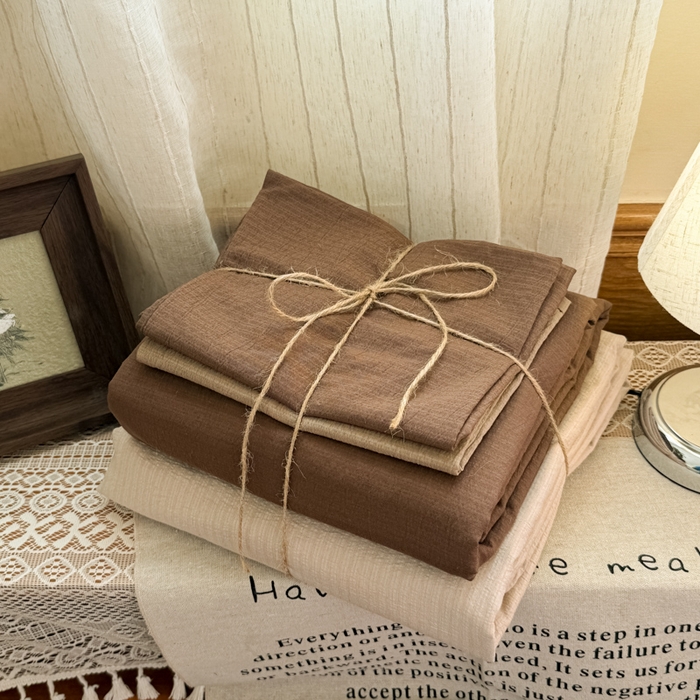 91家纺网 家纺一手货源 找家纺 港岛妹妹 2026新款云感纱混搭纯色双拼四件套 混搭 茶色山野