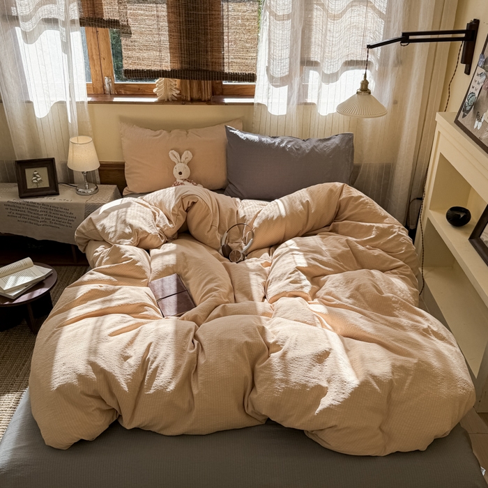 91家纺网 家纺一手货源 找家纺 港岛妹妹 2026新款云感纱混搭纯色双拼四件套 混搭 海盐灰咖